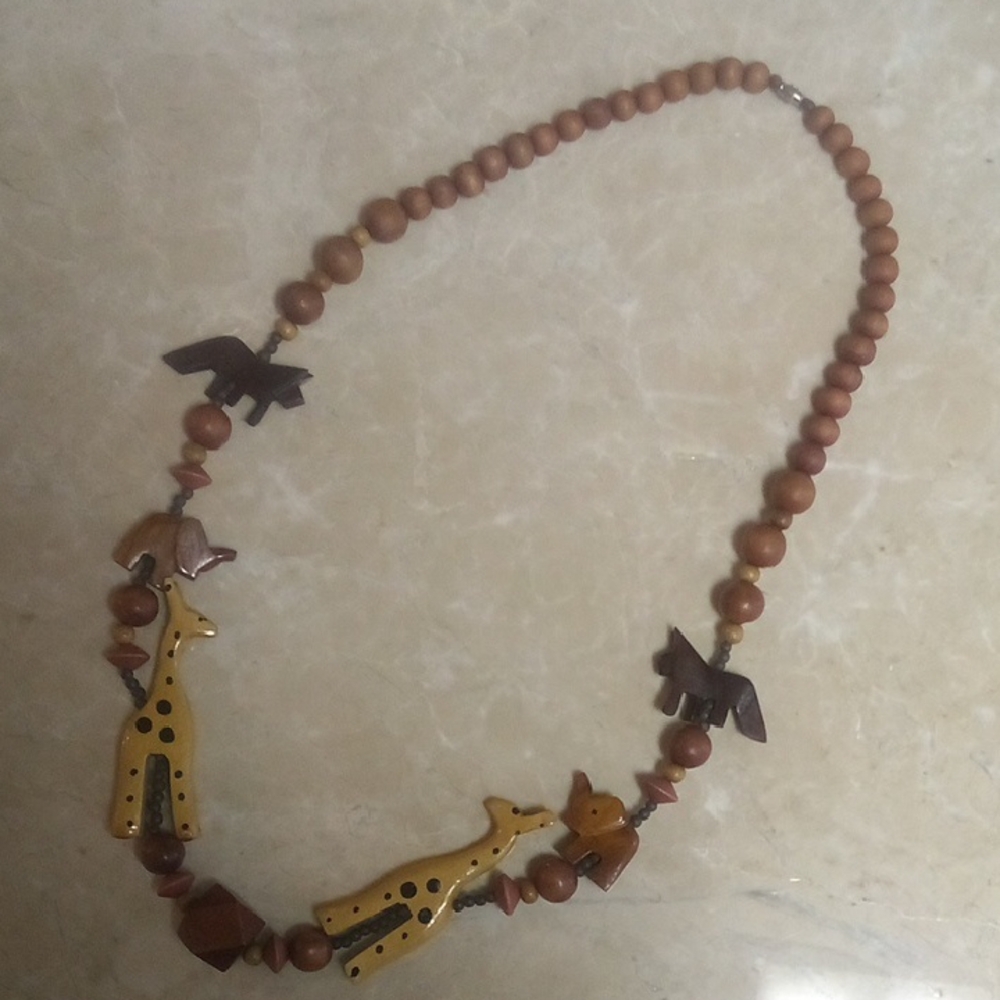 African Carved Wood Animal Necklace